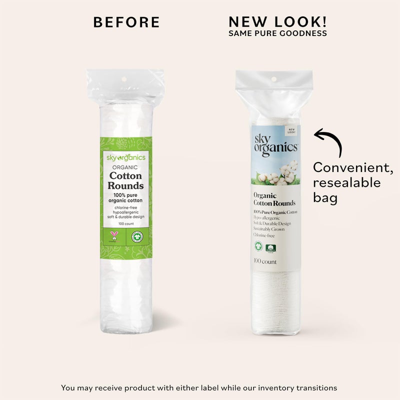 Sky Organics Organic Cotton Rounds for Sensitive Skin, 100% Pure GOTS Certified Organic for Beauty & Personal Care, 100 ct. w Ebook - Image 2