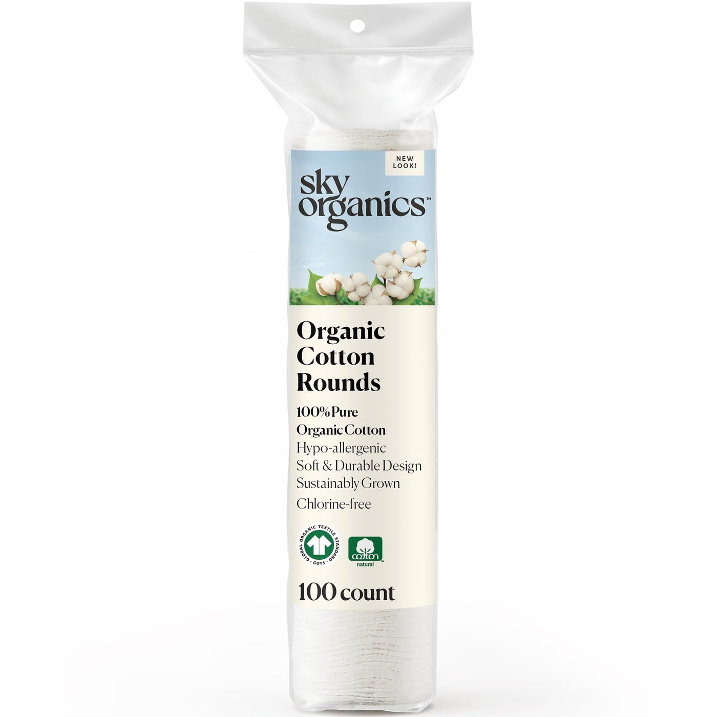 Sky Organics Organic Cotton Rounds for Sensitive Skin, 100% Pure GOTS Certified Organic for Beauty & Personal Care, 100 ct. w Ebook