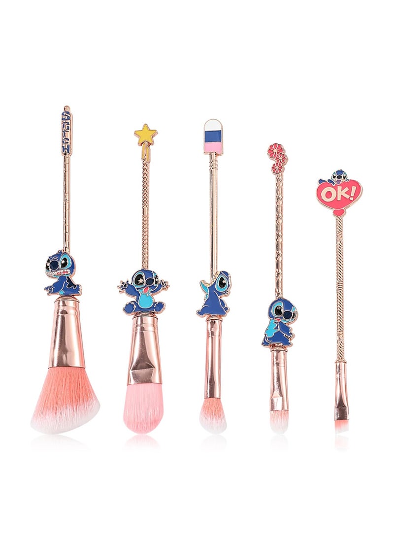 Wechip - 5Pcs Stich Theme Cosmetic Brushes Set, Stich Makeup Brushes Set, Stich Stuff for Young Girl Women- 5pcs Pink - Image 1