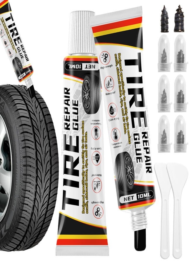 Melanther Tire Repair Glue Kit - 2 Pack 10ml Rubber Cement Tire Repair, Tire Plug Glue with 8 Tire Nails (Small & Large), Tire Patch Glue for Car, Motorcycle, Bike, Truck, Tractor, with Scraper Tools - Image 1