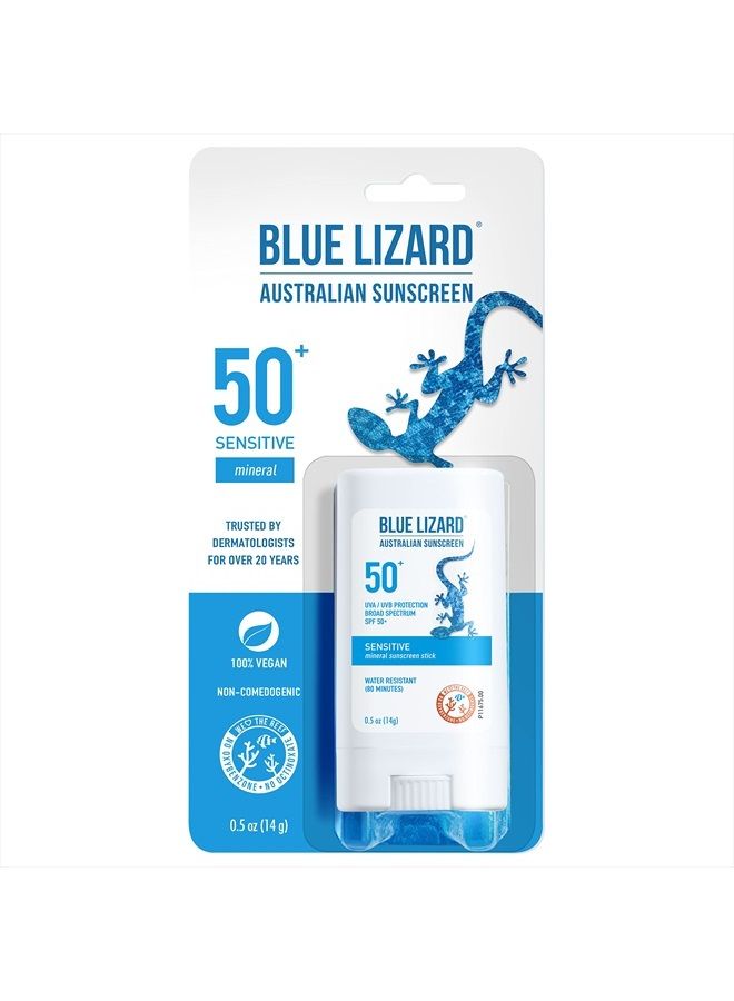BLUE LIZARD Sensitive Mineral Sunscreen Stick with Zinc Oxide, SPF 50+, Water Resistant, UVA UVB Protection Easy to Apply, Fragrance Free, 0.5 Oz - Image 1