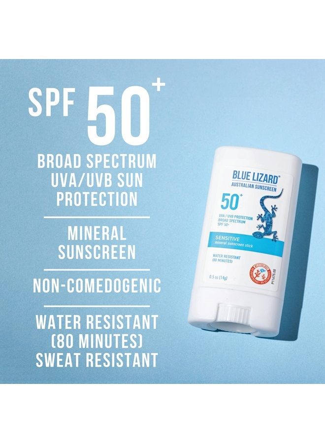 BLUE LIZARD Sensitive Mineral Sunscreen Stick with Zinc Oxide, SPF 50+, Water Resistant, UVA UVB Protection Easy to Apply, Fragrance Free, 0.5 Oz - Image 3
