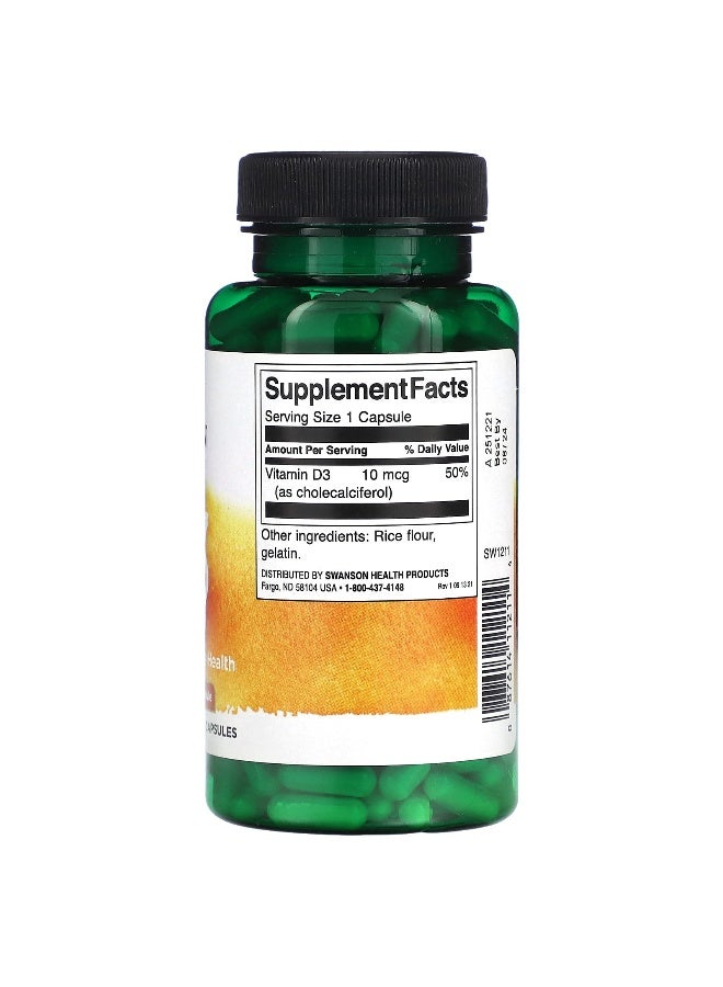 SWANSON Swanson, Vitamin D3, 10 mcg (400 IU), 250 Capsules  - Image 2