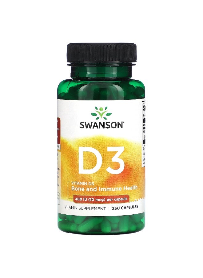 SWANSON Swanson, Vitamin D3, 10 mcg (400 IU), 250 Capsules  - Image 1