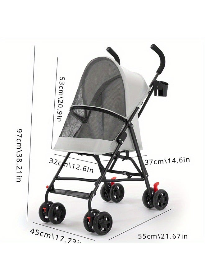 XiuWoo Pet Stroller Dog Cat Stroller with Handlebars Canopy Breathable Mesh  and Leash Seat Belt Rain Cover Foldable Puppy Stroller for Travelling Shopping Walking Playing for Small Medium Dogs Cats  - Image 2