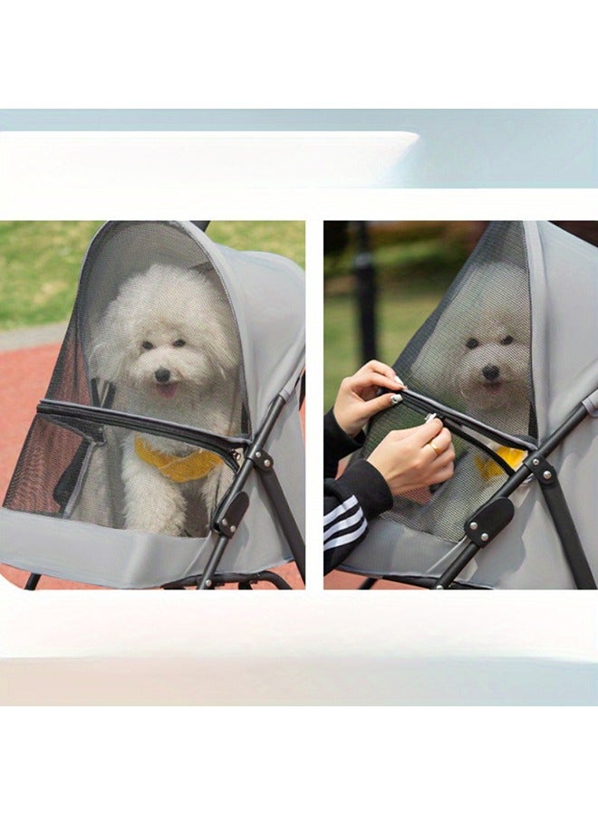 XiuWoo Pet Stroller Dog Cat Stroller with Handlebars Canopy Breathable Mesh  and Leash Seat Belt Rain Cover Foldable Puppy Stroller for Travelling Shopping Walking Playing for Small Medium Dogs Cats  - Image 4