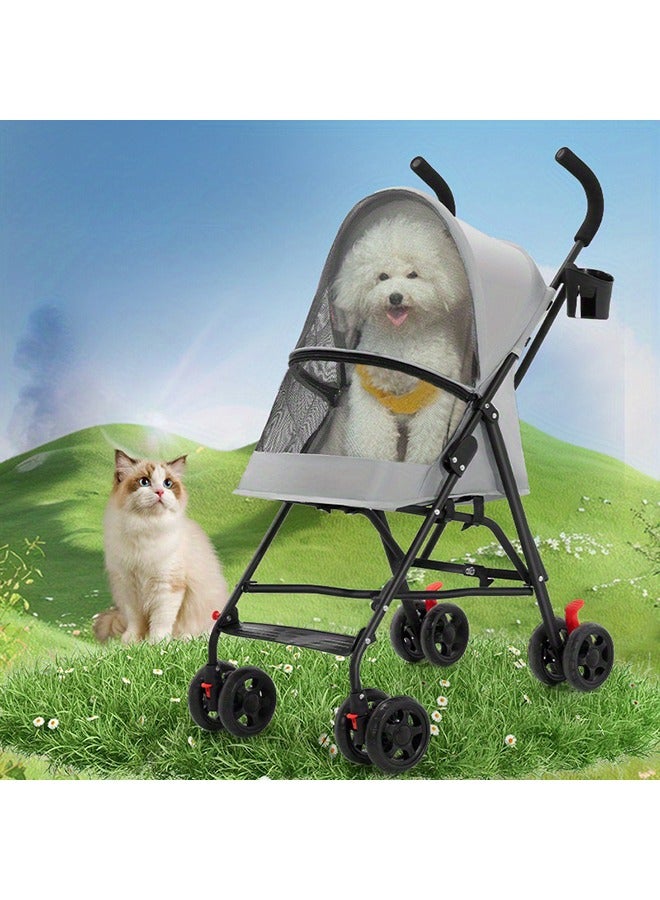 XiuWoo Pet Stroller Dog Cat Stroller with Handlebars Canopy Breathable Mesh  and Leash Seat Belt Rain Cover Foldable Puppy Stroller for Travelling Shopping Walking Playing for Small Medium Dogs Cats  - Image 5