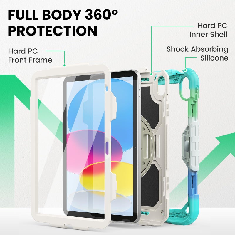 SEYMAC Case for iPad (A16) 11th/10th Generation 2025/2022 (11â€³/10.9â€³), Sturdy Heavy Duty Full-Body Shockproof Protective Case with Screen Protector, Rotating Stand, Hand/Shoulder Strap, Colorful/Blue - Image 5