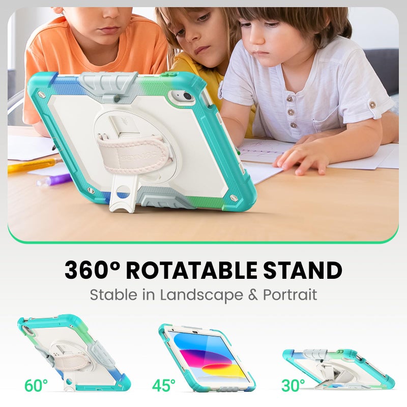 SEYMAC Case for iPad (A16) 11th/10th Generation 2025/2022 (11â€³/10.9â€³), Sturdy Heavy Duty Full-Body Shockproof Protective Case with Screen Protector, Rotating Stand, Hand/Shoulder Strap, Colorful/Blue - Image 4