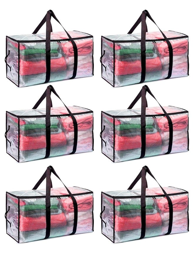 DUNISO 6 Pack Extra Large Moving Bags，Storage Bags with Zippers & Handles, Foldable Heavy-Duty Tote，Space Saving,Waterproof, Moisture-proof, Sturdy and Durable，for Bedding, Duvet, Comforter，Pillow，Toys，68.6*29*38cm，Clear - Image 1