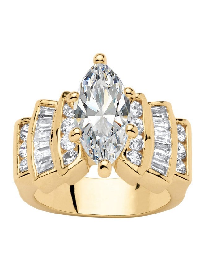Palm Beach Jewelry Palmbeach Yellow Goldplated Or Silvertone Marquise Cut Cubic Zirconia Step Top Engagement Ring Size 6  - Image 1