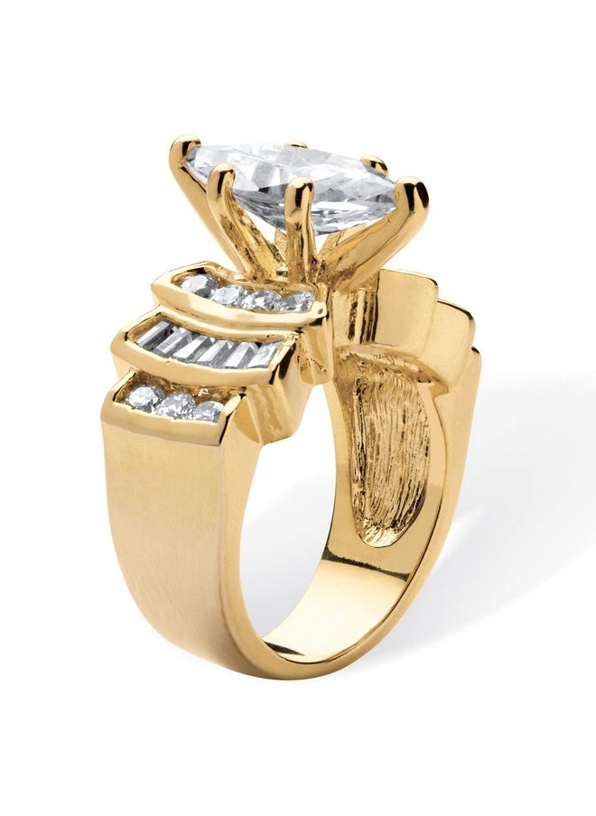 Palm Beach Jewelry Palmbeach Yellow Goldplated Or Silvertone Marquise Cut Cubic Zirconia Step Top Engagement Ring Size 6  - Image 2