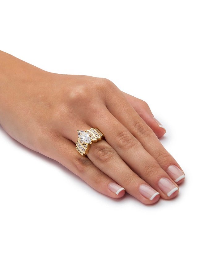 Palm Beach Jewelry Palmbeach Yellow Goldplated Or Silvertone Marquise Cut Cubic Zirconia Step Top Engagement Ring Size 6  - Image 3