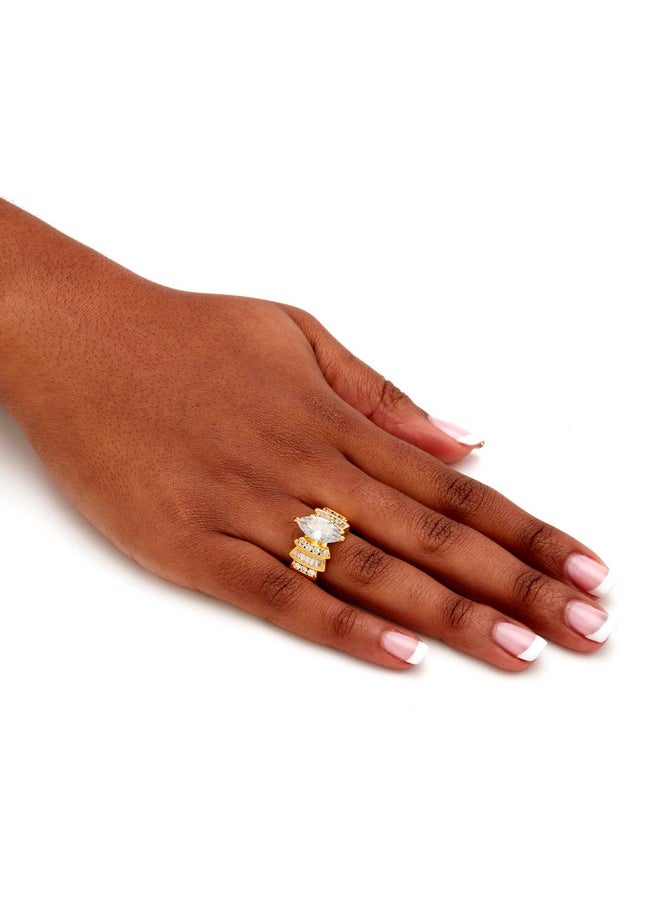 Palm Beach Jewelry Palmbeach Yellow Goldplated Or Silvertone Marquise Cut Cubic Zirconia Step Top Engagement Ring Size 6  - Image 4