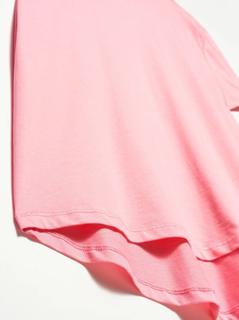 Dilvin 3471 Crew Neck Basic T-Shirt-Light Pink