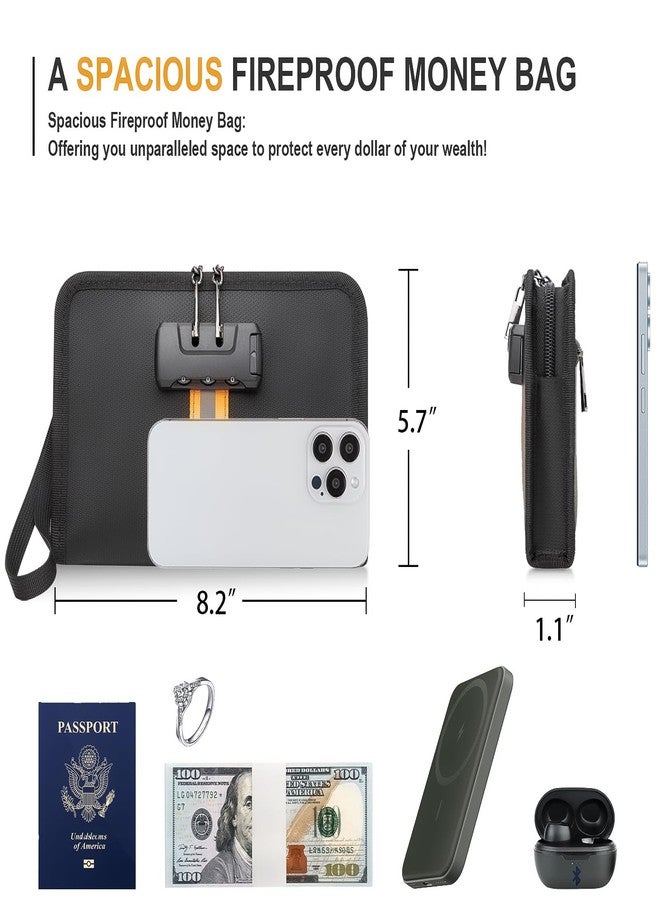 XIAODUN Fireproof Document Bag with Lock, Black, Small - Image 3