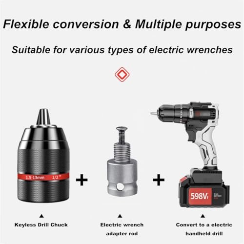 Resze Keyless Hand Drill Chuck,3-Jaw Drill Chuck,Self -Tightening Multipurpose 1/2"- 20UNF Mount 1.5-13mm Drill Press Adapter for Hand Drill Impact Driver Power Drill,1/4" Hex Shank - Image 3