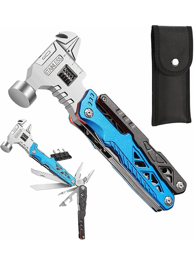 PROMASS promass Upgraded Hammer Multitool, 18-in-1 Multitool Hatchet Axe Knife Hammer Pliers Saw Screwdrivers Bottle Can Opener Nylon Sheath Perfect for Camping Hiking Survival Gifts for Men  - Image 1
