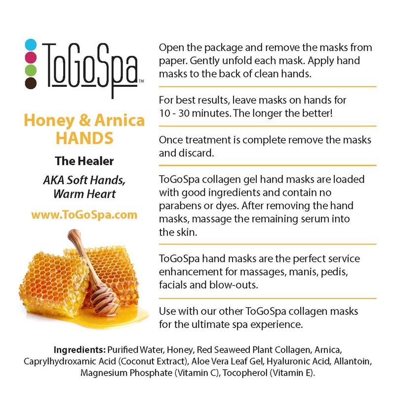 ToGoSpa, HANDS, Honey And Arnica Hand Mask Moisturizing Gloves, Moisturizer For Dry Cracked Hands, Overnight Gloves For Men And Women, Smooth Texture And Appearance, Pack Of 2 - Image 4
