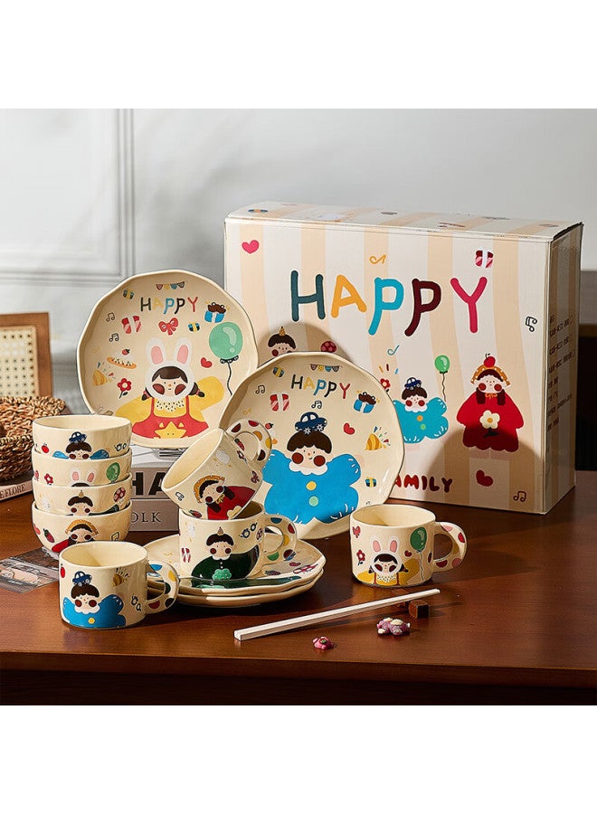 Treejack Family Cartoon Ceramic Bowl And Plate Set Couples Children Rice Bowl Dinner Plate Mug Chopsticks Tableware Gift Box - Image 1