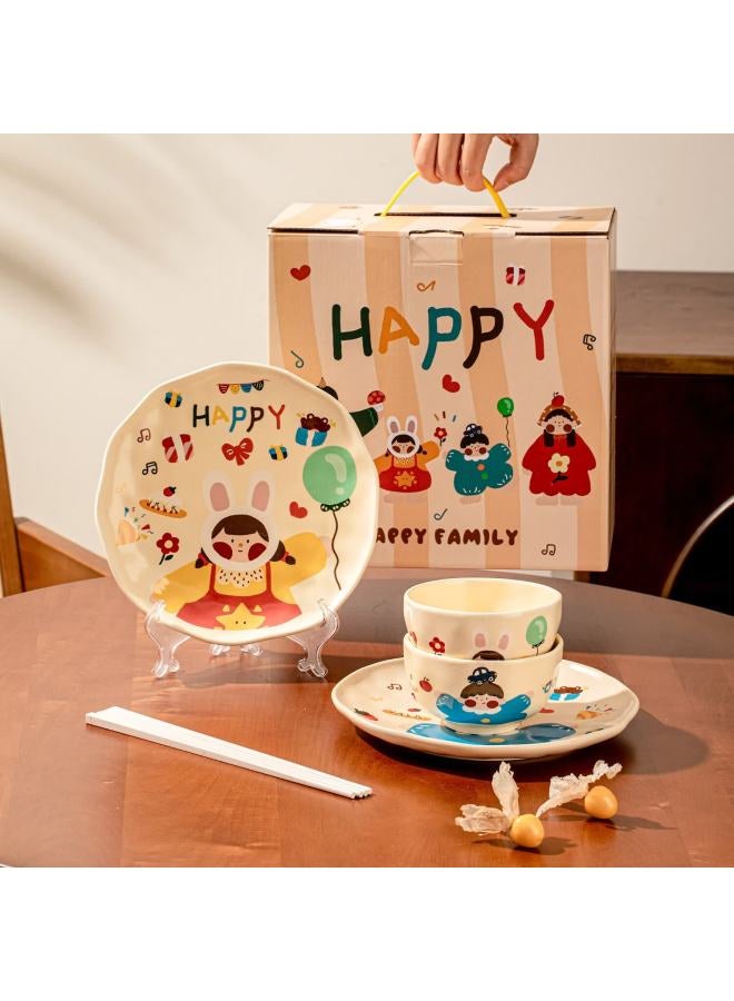 Treejack Family Cartoon Ceramic Bowl And Plate Set Couples Children Rice Bowl Dinner Plate Mug Chopsticks Tableware Gift Box - Image 2