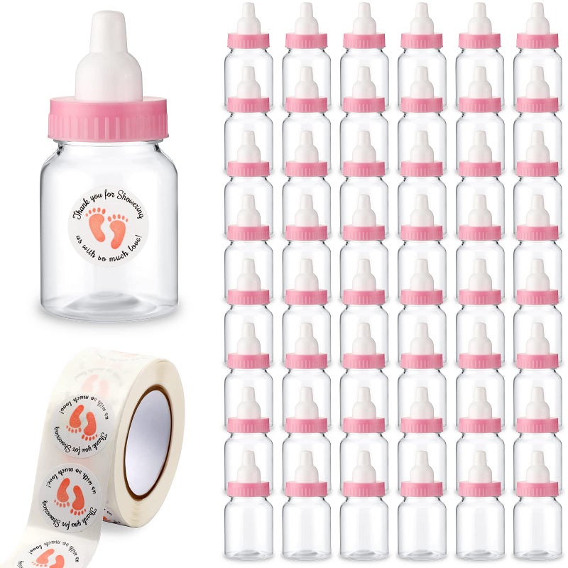 Tondiamo 48 Pcs Pink Baby Shower Mini Bottle Favors 1. 5 x 3. 5 Inch Baby Shower Candy Jar Mini Milk Bottle Party Favor Fillable Gift Boxes for Boys Girls Birthday Party Games Decorations - Image 1