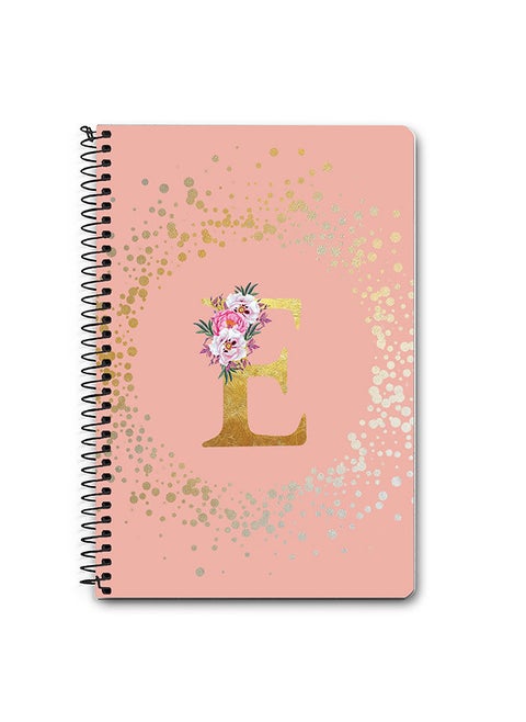 Designer A5 Spiral Notebook Memo Notepad Journal - Custom Monogram Initial Letter Floral Pattern Alphabet - E - Rose Pink