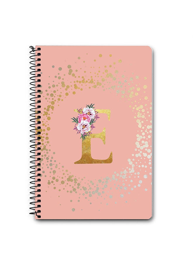 Designer A5 Spiral Notebook Memo Notepad Journal - Custom Monogram Initial Letter Floral Pattern Alphabet - E - Rose Pink