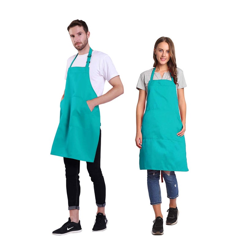 BIGHAS Adjustable Bib Apron with Pocket Extra Long Ties for Women Men  18 Colors  Chef  Kitchen  Home  Restaurant  Cafe  Cooking  Baking (Scuba Blue) - Image 2