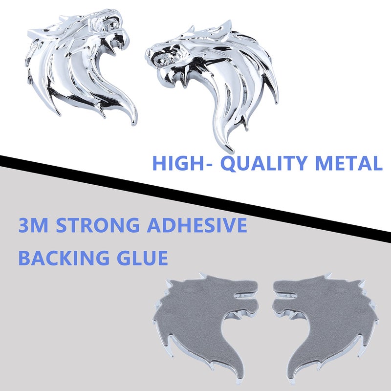 UpAuto 2pcs Cool Wolf Head Car Side/Rear/Front Decorations Badge Emblem 3D Self-Adhesive Nameplate Sticker for Car (Silver) - Image 5