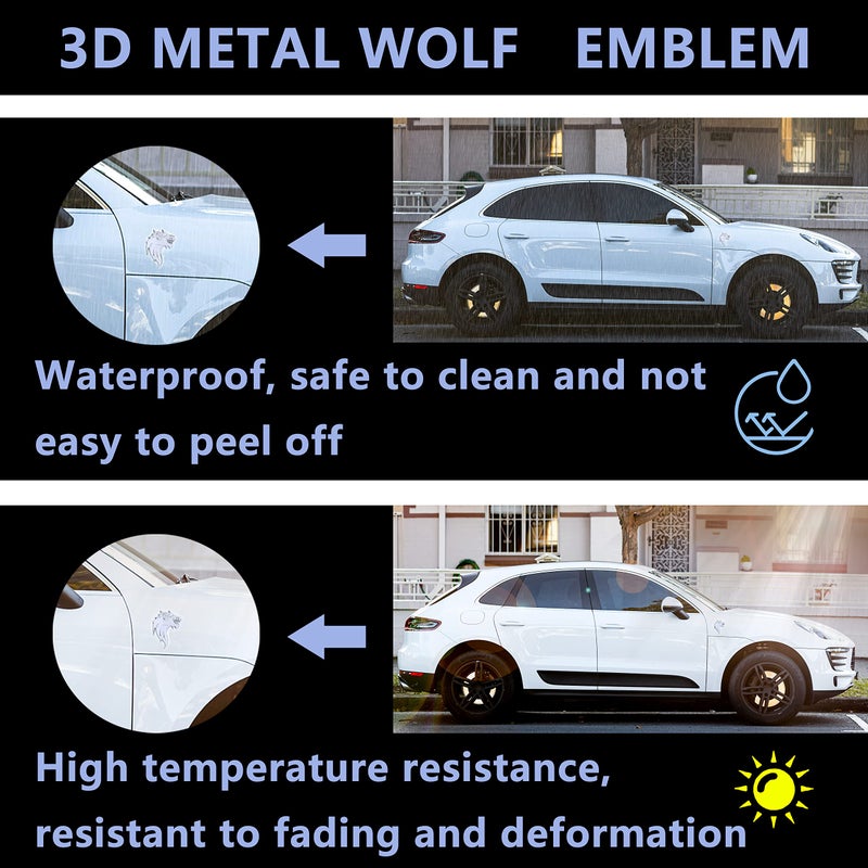 UpAuto 2pcs Cool Wolf Head Car Side/Rear/Front Decorations Badge Emblem 3D Self-Adhesive Nameplate Sticker for Car (Silver) - Image 3