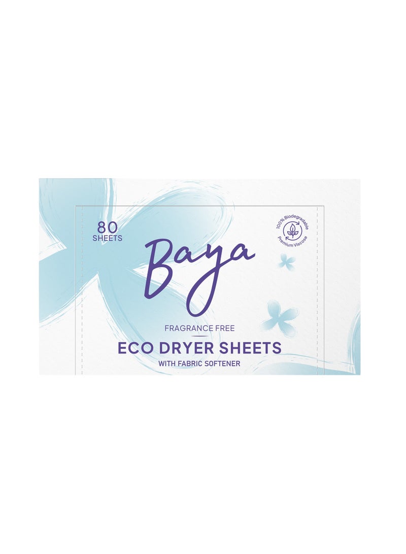 Bayara Dryer Sheets With Fabric Softener Fragrance Free 80 Sheets (245g)  - Image 1