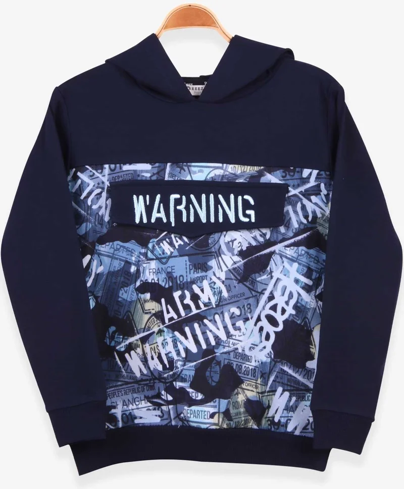 بريز Boy's Sweatshirt Patterned Embroidered Navy Blue (Ages 6-12)