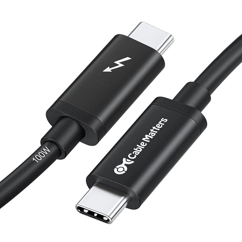 CableMatters كابل Thunderbolt 3 معتمد من إنتل بسرعة 20Gbps - 6.6 قدم، كابل USB-C Thunderbolt، يدعم شحن 100W، فيديو 8K، ونقل بيانات، أسود - Image 1