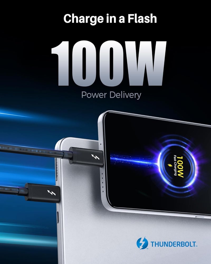 CableMatters كابل Thunderbolt 3 معتمد من إنتل بسرعة 20Gbps - 6.6 قدم، كابل USB-C Thunderbolt، يدعم شحن 100W، فيديو 8K، ونقل بيانات، أسود - Image 4