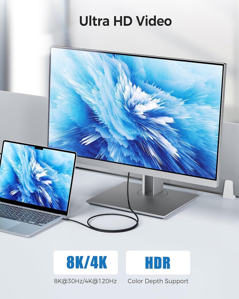 CableMatters كابل Thunderbolt 3 معتمد من إنتل بسرعة 20Gbps - 6.6 قدم، كابل USB-C Thunderbolt، يدعم شحن 100W، فيديو 8K، ونقل بيانات، أسود - Image 3