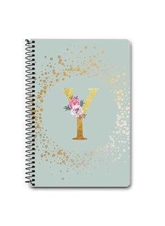 Stylizedd Designer A5 Spiral Notebook Memo Notepad Journal - Custom Monogram Initial Letter Floral Pattern Alphabet - Y - Light Grey  - Image 1