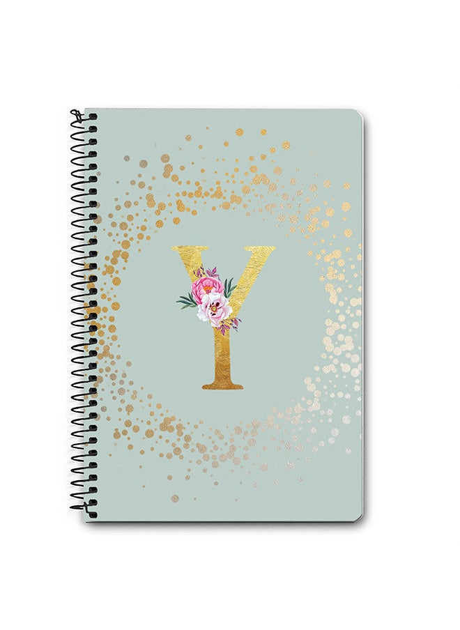 Stylizedd - Designer A5 Spiral Notebook Memo Notepad Journal - Custom Monogram Initial Letter Floral Pattern Alphabet - Y - Light Grey - Image 1
