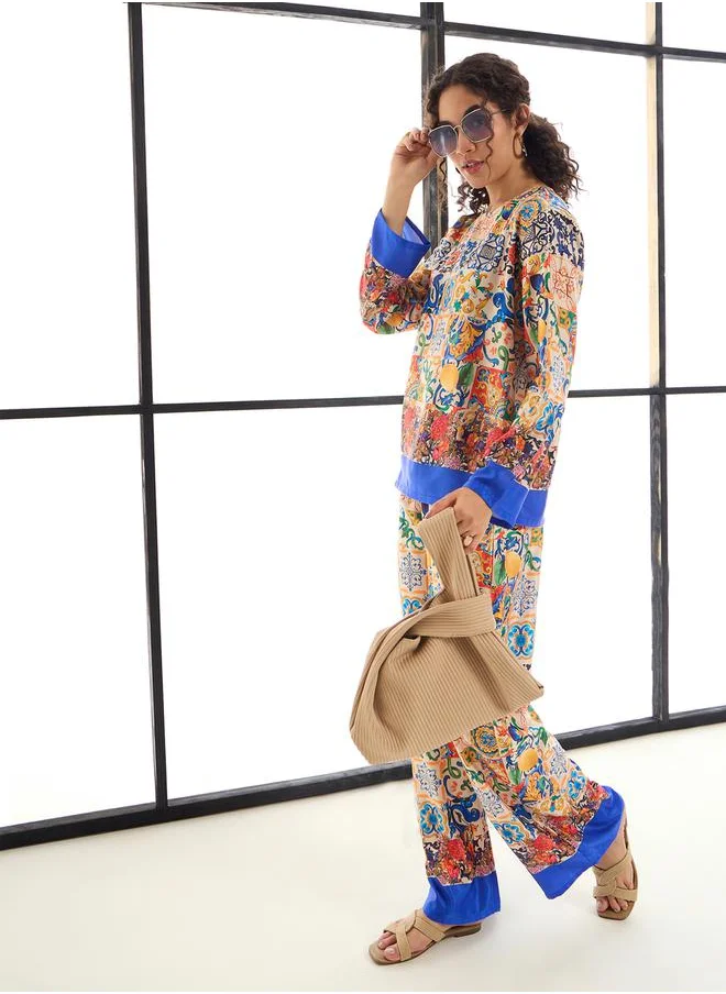 ساسافراس All Over Print Top & Straight Leg Pants Co-Ords