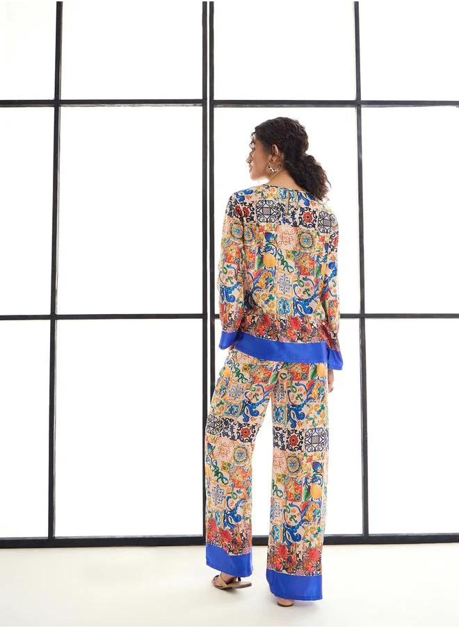 SASSAFRAS All Over Print Top & Straight Leg Pants Co-Ords by Styli