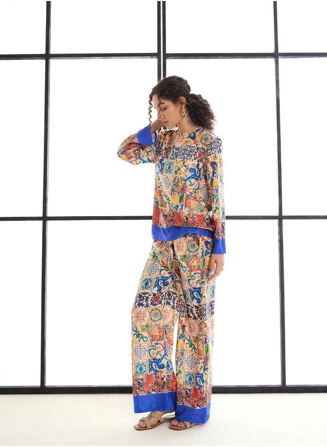 SASSAFRAS All Over Print Top & Straight Leg Pants Co-Ords by Styli