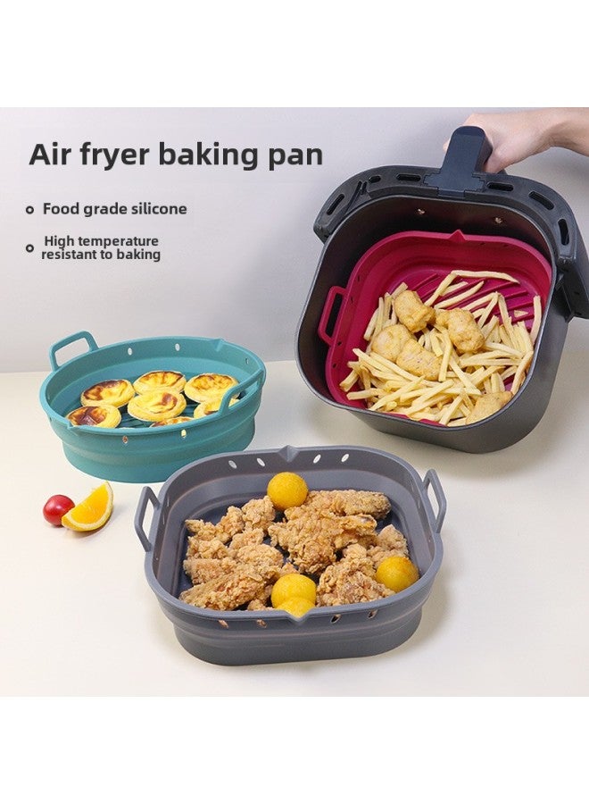 Hot Sale Air Fryer Special Silicone Baking Tray Household Oven Baking Tray Food Oil-proof Barbecue Tray-Specifications:Folding Square Red - Image 2