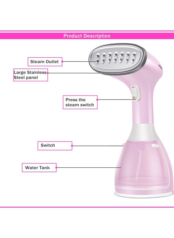 DLC Garment Steamer Handheld Fabric Steam Iron 280 ml 1500 W DLC-533 Pink - Image 3