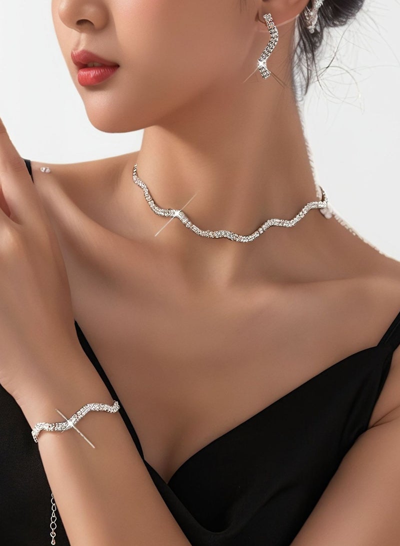 Mark Fairwhale Minimally Designed Three Piece Wavy Necklace Bracelet Earring Set  - Image 3