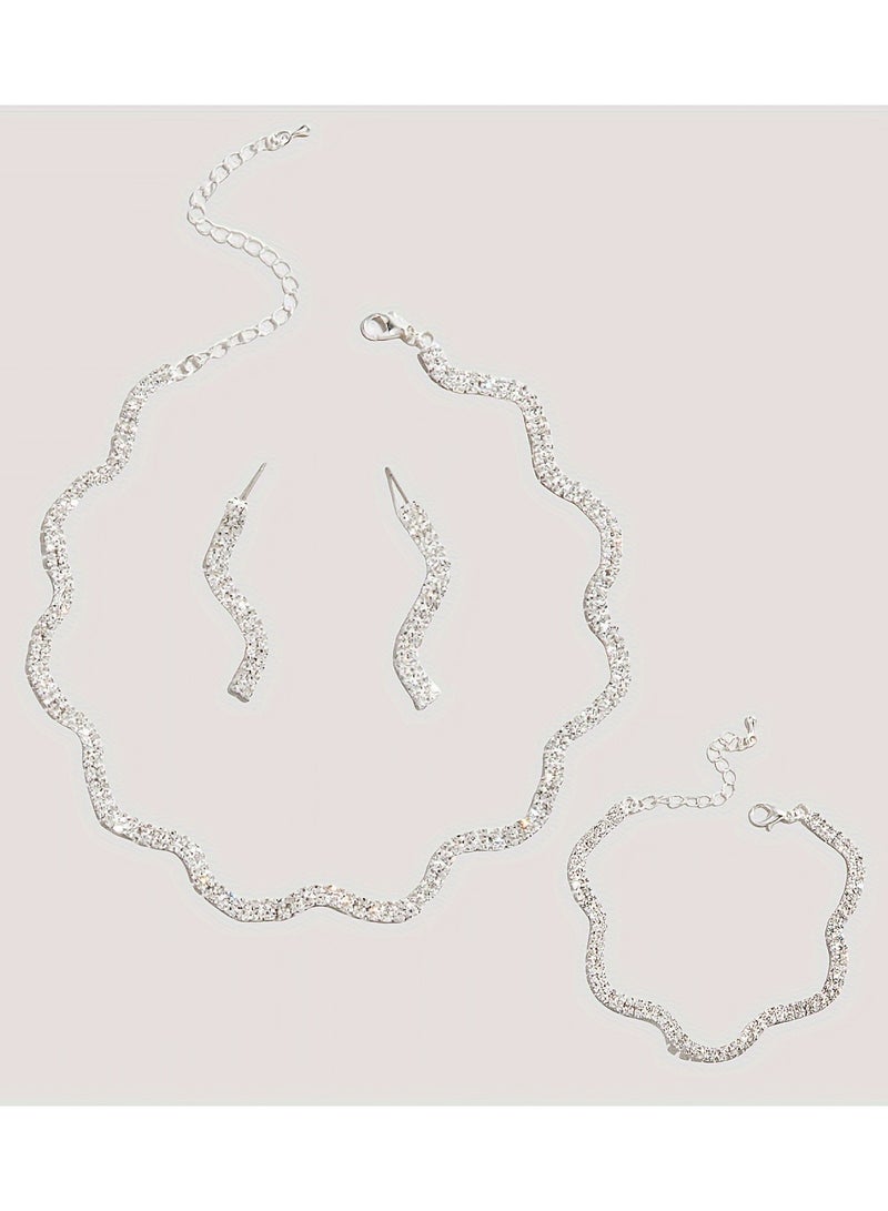 Mark Fairwhale Minimally Designed Three Piece Wavy Necklace Bracelet Earring Set  - Image 1