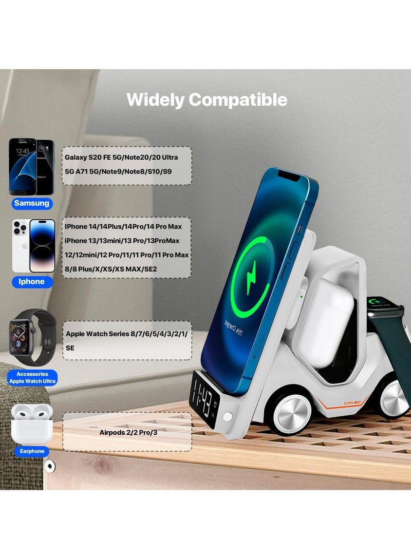 Barakah محطة شحن لاسلكية 5 في 1 مع شحن سريع لجهاز iPhone 12-15، AirPods Pro، ساعة آبل، ساعة منبه وضوء ليلي، راحة قصوى - Image 4
