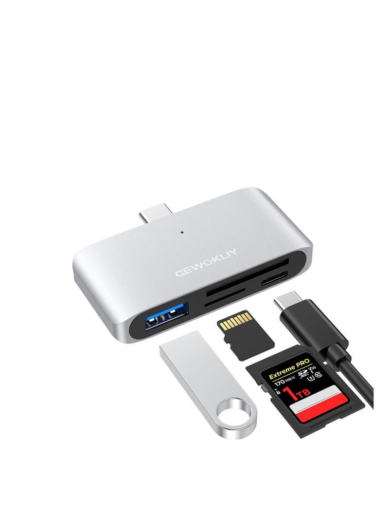 كابتن تيك USB C to SD Card Reader, USB C Hub to 2 Slots SD/SIM/Micro SD Memory Card Reader OTG Adapter and USB 3.0 USB C Ports, SD Card Reader for iPhone 15 Pro Max/iPad Pro/MacBook Pro/Air - Image 1