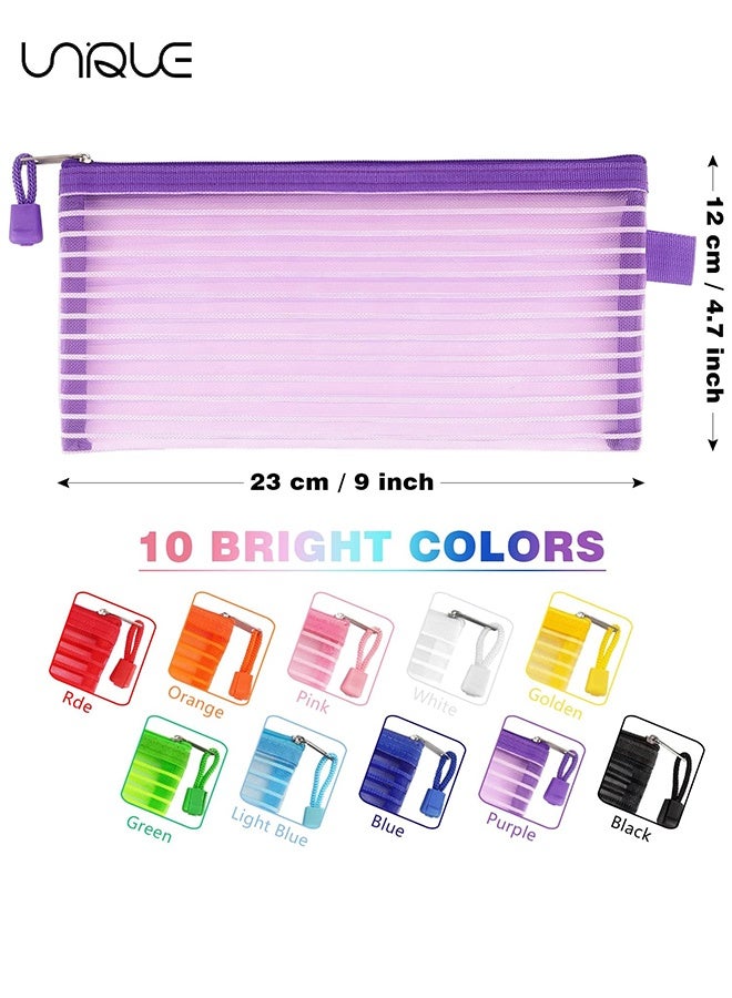 Unique 10 Colors Zipper Mesh Pouch - torage Pencil Pouches - Multipurpose Pencil Pouch Bulk for School and Office Supplies Cosmetics Travel Accessories and Multicolor - Image 2