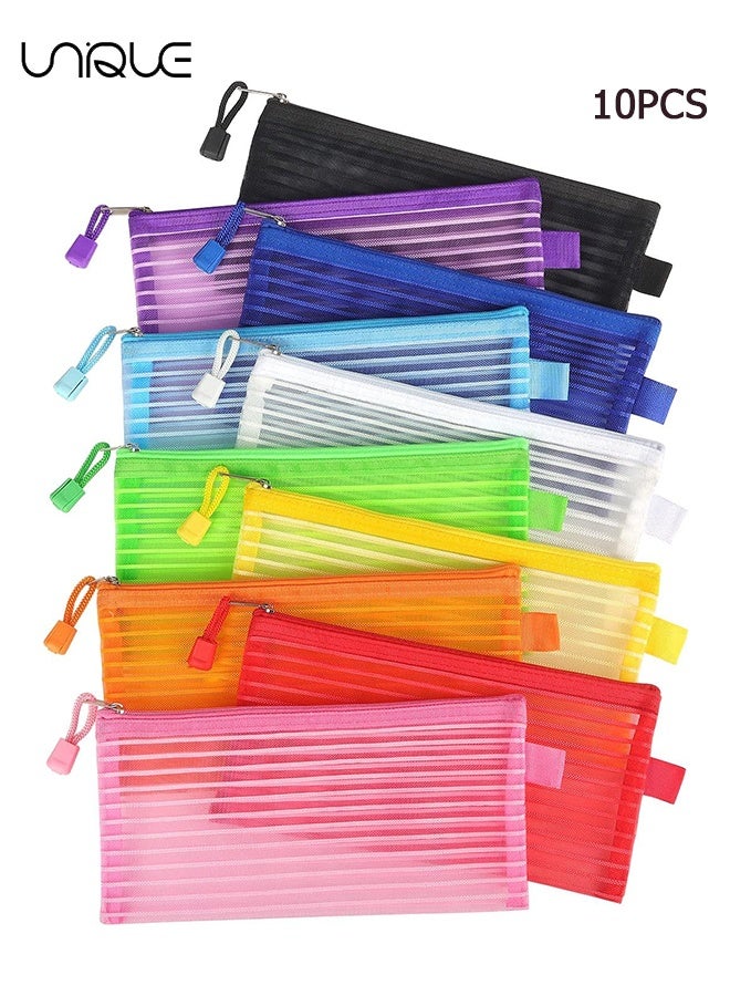 Unique 10 Colors Zipper Mesh Pouch - torage Pencil Pouches - Multipurpose Pencil Pouch Bulk for School and Office Supplies Cosmetics Travel Accessories and Multicolor - Image 1
