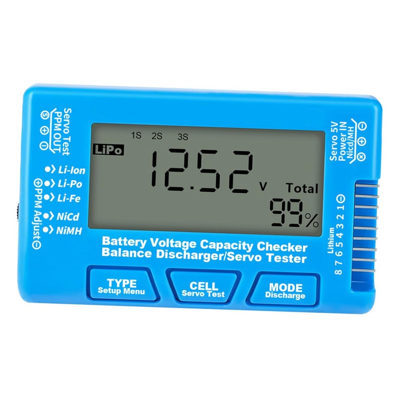 Battery Capacity Tester Digital Voltage Checker with LCD Backlight for Li-ion Li-po Li-fe Nickel-Metal Hydride Batteries for Electronics and Rc Hobby Use (Blue) - Image 1